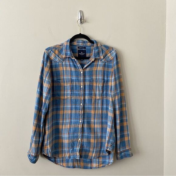 AMERICAN Eagle-Boyfriend Fit Plaid Button Down Shirt - Picture 1 of 7